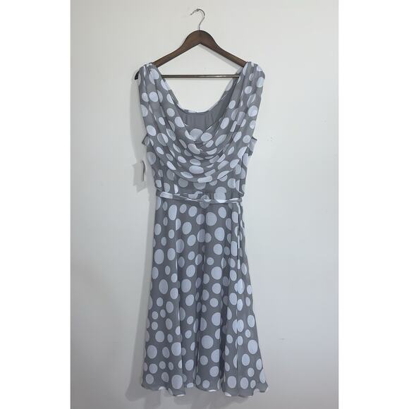 MSK Polka Dot Dress Women Size 16 Gray A Line Sleeveless Midi Length Chiffon - Picture 4 of 14